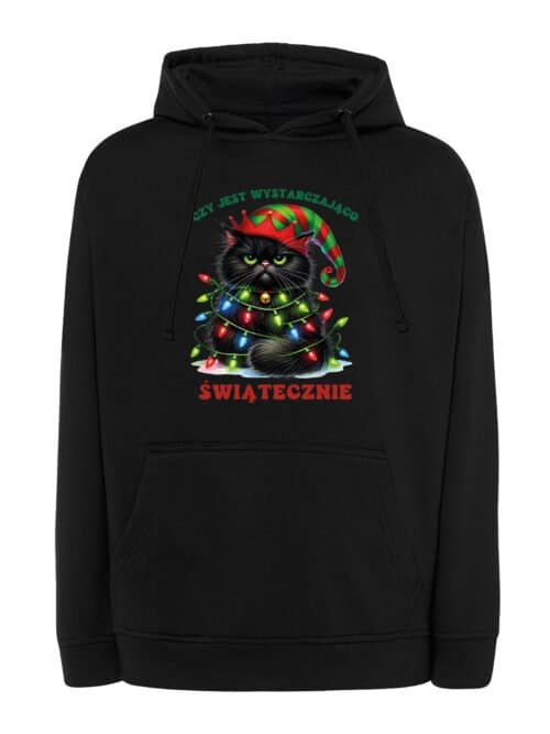 TL1457 Tshirt Hoodie Sweater SIM10 Bluza z kapturem Świąteczna Boże Narodzenie Śmieszny Kot