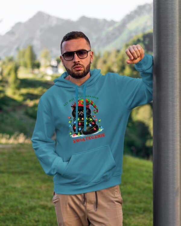 TL1457 Tshirt Hoodie Sweater SIM18 Bluza z kapturem Świąteczna <br>Boże Narodzenie Śmieszny Kot