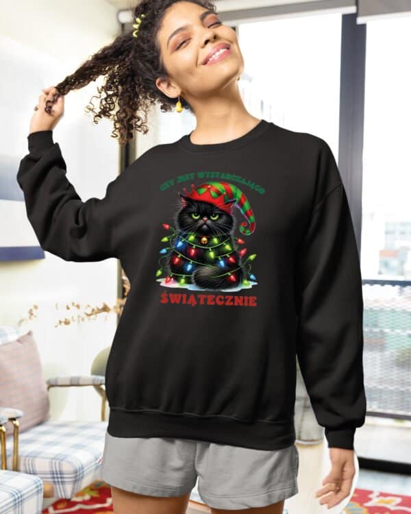 TL1457 Tshirt Hoodie Sweater SIM20 Bluza bez kaptura Świąteczna <br>Boże Narodzenie Śmieszny Kot