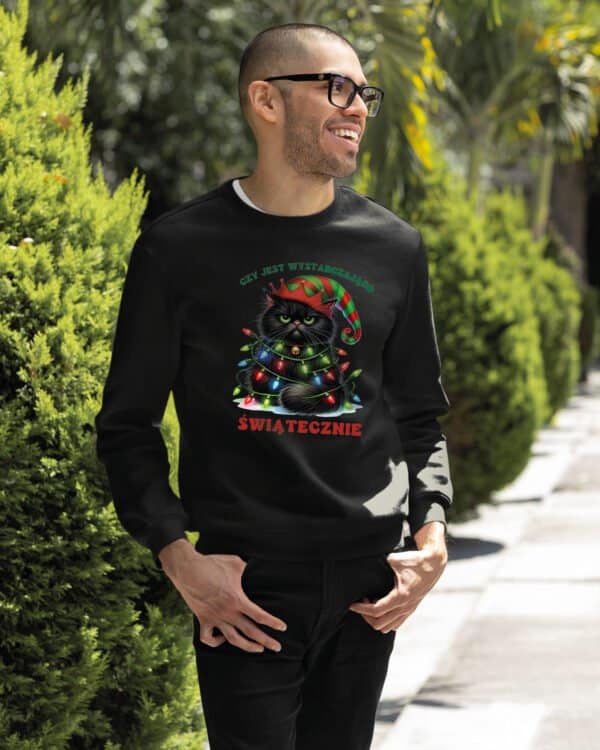 TL1457 Tshirt Hoodie Sweater SIM21 Bluza bez kaptura Świąteczna <br>Boże Narodzenie Śmieszny Kot