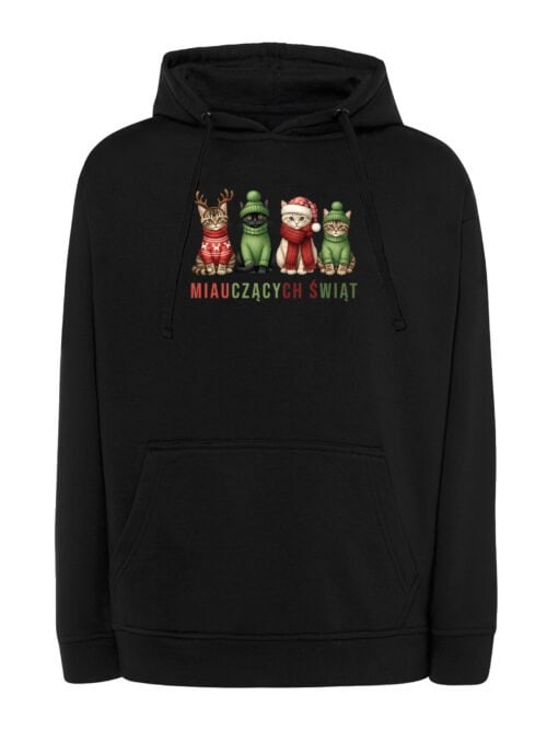 TL1466 Tshirt Hoodie Sweater SIM10 Bluza z kapturem Świąteczna Kotki Wesołych Świąt