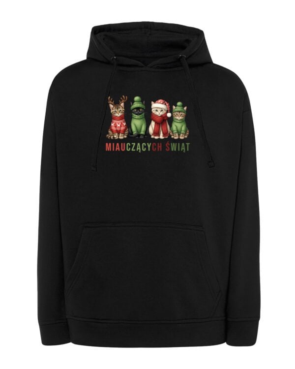 TL1466 Tshirt Hoodie Sweater SIM10 Bluza z kapturem Świąteczna Kotki Wesołych Świąt