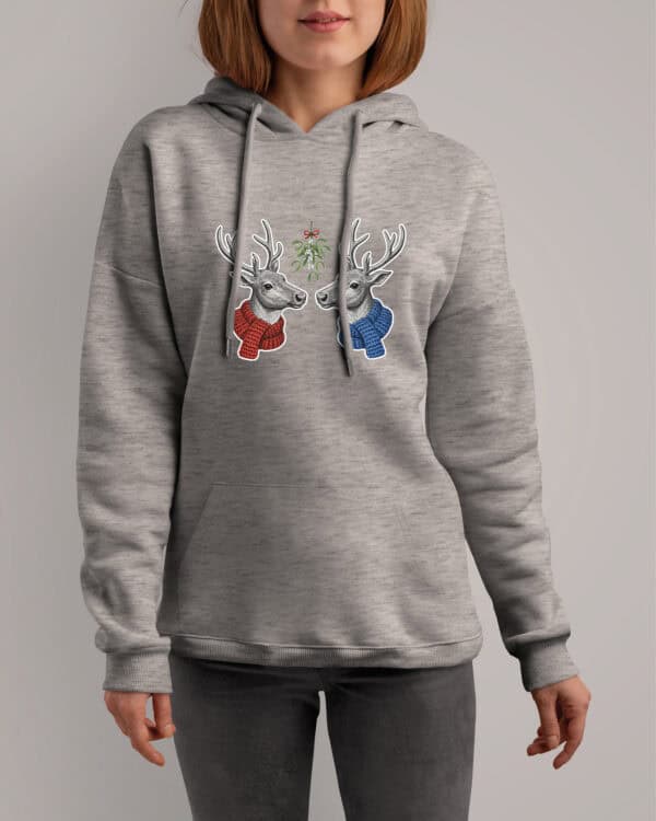 1569 (14) Bluza z kapturem <br>Święta Jemioła Renifery Pocałunek