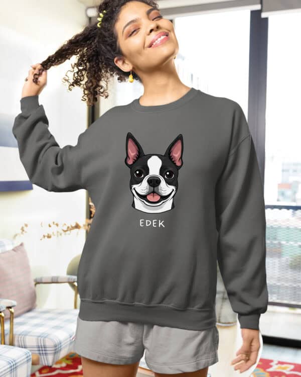 TL SWE SIM 1544 (14) Bluza bez kaptura <br>Boston Terrier Personalizowana Pupil Pies