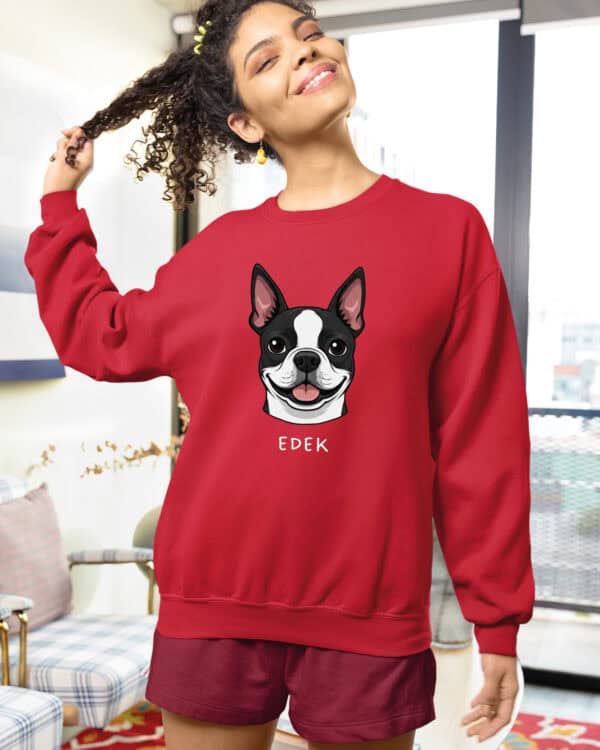 TL SWE SIM 1544 (17) Bluza bez kaptura <br>Boston Terrier Personalizowana Pupil Pies