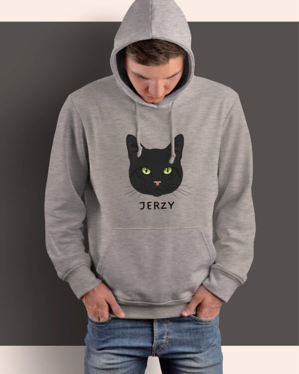 1575 (9) Bluza z kapturem Dachowiec Czarny <br>Personalizowana Kot Pupil