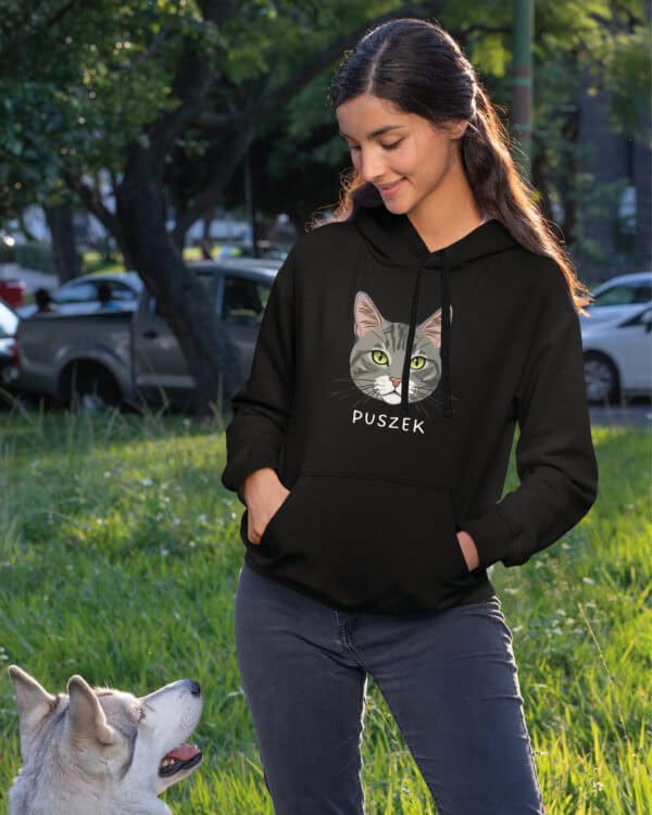 1576 (14) Bluza z kapturem Dachowiec Szary Pręgowany <br>Personalizowana Kot