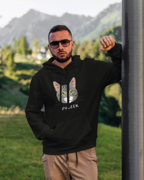 1576 (15) Bluza z kapturem Dachowiec Szary Pręgowany <br>Personalizowana Kot