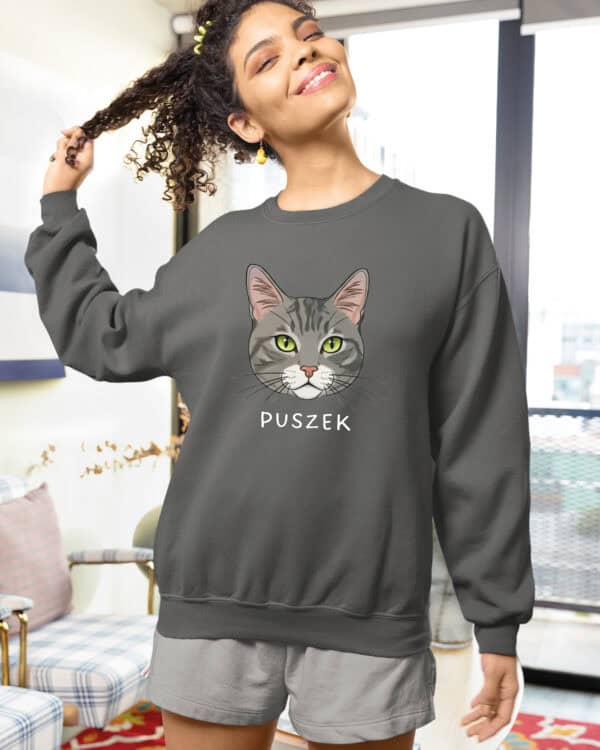 1576 (23) Bluza bez kaptura Dachowiec Szary <br>Pręgowany Personalizowana Kot