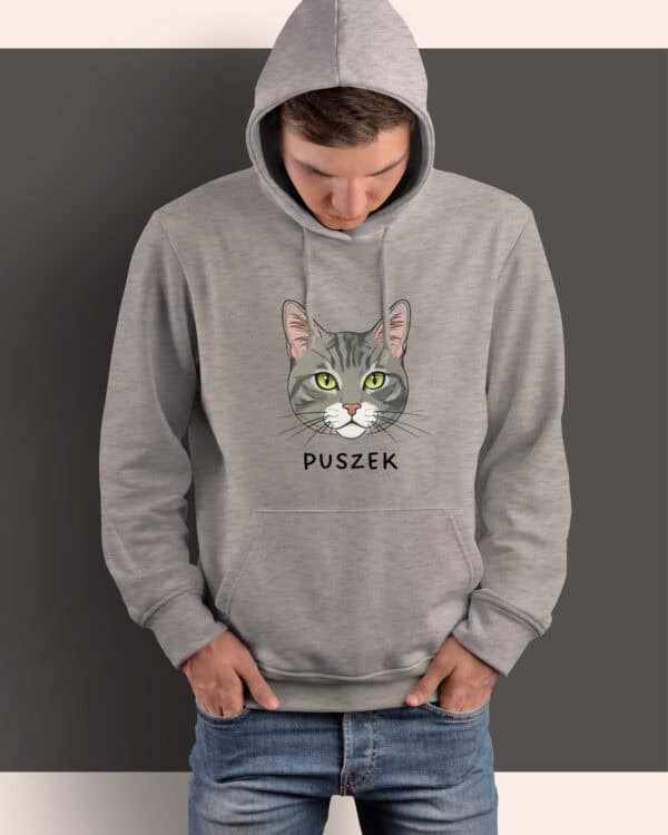 1576 (9) Bluza z kapturem Dachowiec Szary Pręgowany <br>Personalizowana Kot