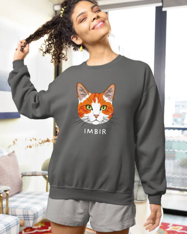 1580 (23) Bluza bez kaptura Dachowiec Rudo Biały <br>Personalizowana Kot