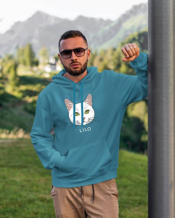 1582 (18) Bluza z kapturem Dachowiec Biały <br>Personalizowana Kot Pupil