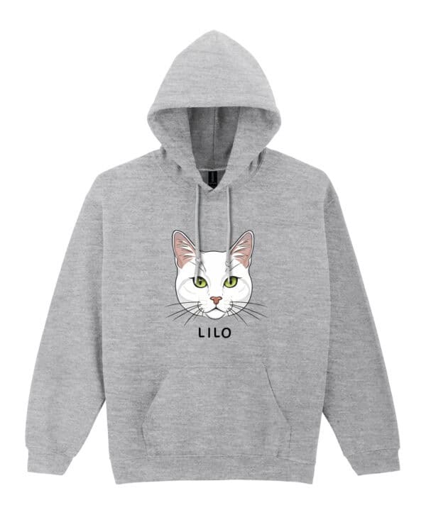 1582 (7) Bluza z kapturem Dachowiec Biały <br>Personalizowana Kot Pupil