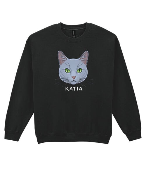 1586 (19) Bluza bez kaptura Rosyjski niebieski Personalizowana Kot Pupil