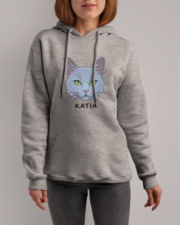 1586 (8) Bluza z kapturem Rosyjski niebieski <br>Personalizowana Kot Pupil