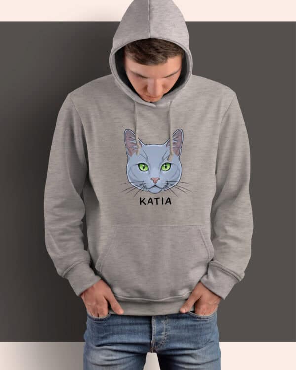 1586 (9) Bluza z kapturem Rosyjski niebieski <br>Personalizowana Kot Pupil