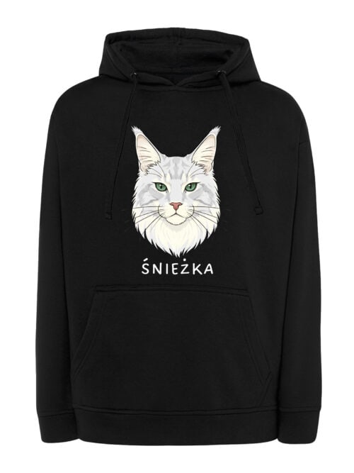 1591 (13) Bluza z kapturem Maine Coon Biały Personalizowana Kot Pupil