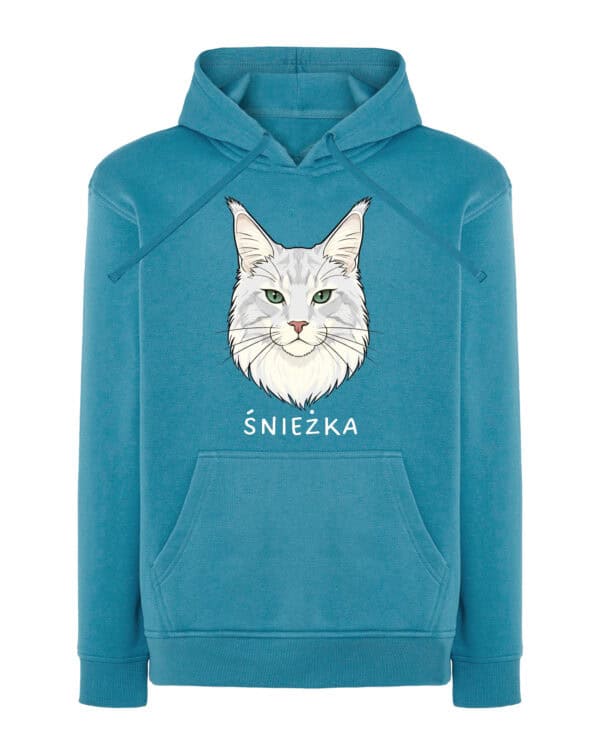 1591 (16) Bluza z kapturem Maine Coon Biały <br>Personalizowana Kot Pupil