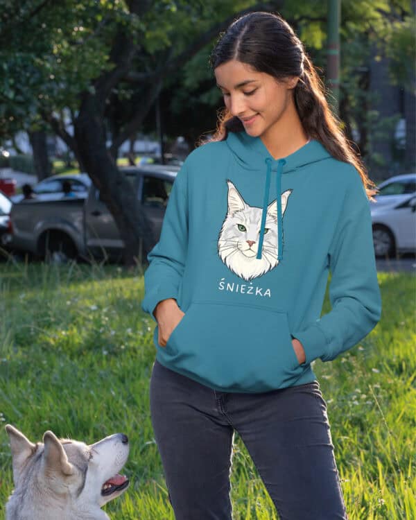 1591 (17) Bluza z kapturem Maine Coon Biały <br>Personalizowana Kot Pupil