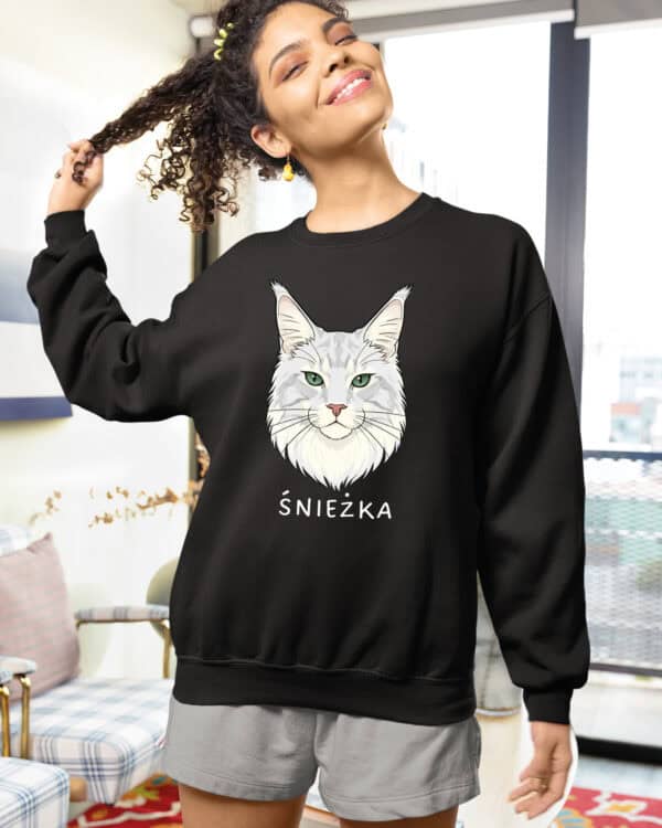 1591 (20) Bluza bez kaptura Maine Coon Biały <br>Personalizowana Kot Pupil