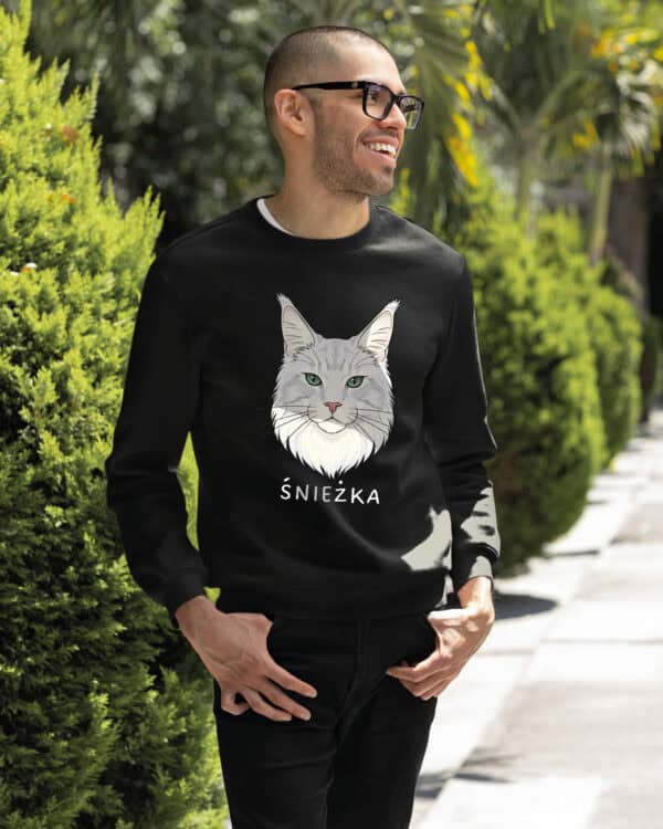 1591 (21) Bluza bez kaptura Maine Coon Biały <br>Personalizowana Kot Pupil