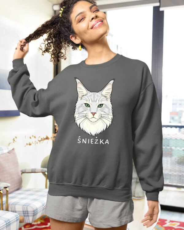 1591 (23) Bluza bez kaptura Maine Coon Biały <br>Personalizowana Kot Pupil