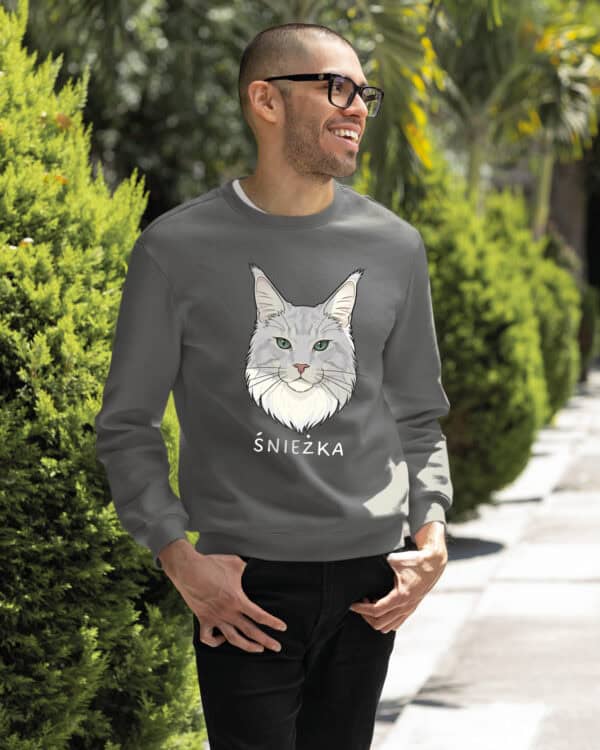 1591 (24) Bluza bez kaptura Maine Coon Biały <br>Personalizowana Kot Pupil