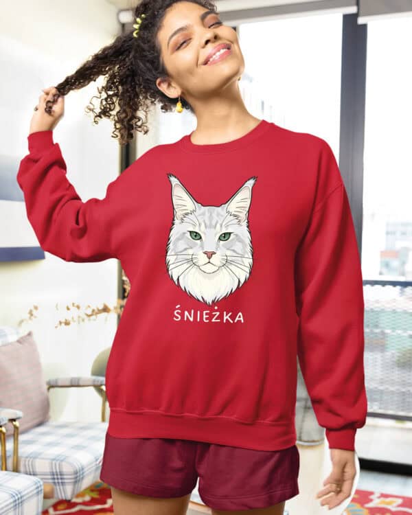 1591 (26) Bluza bez kaptura Maine Coon Biały <br>Personalizowana Kot Pupil