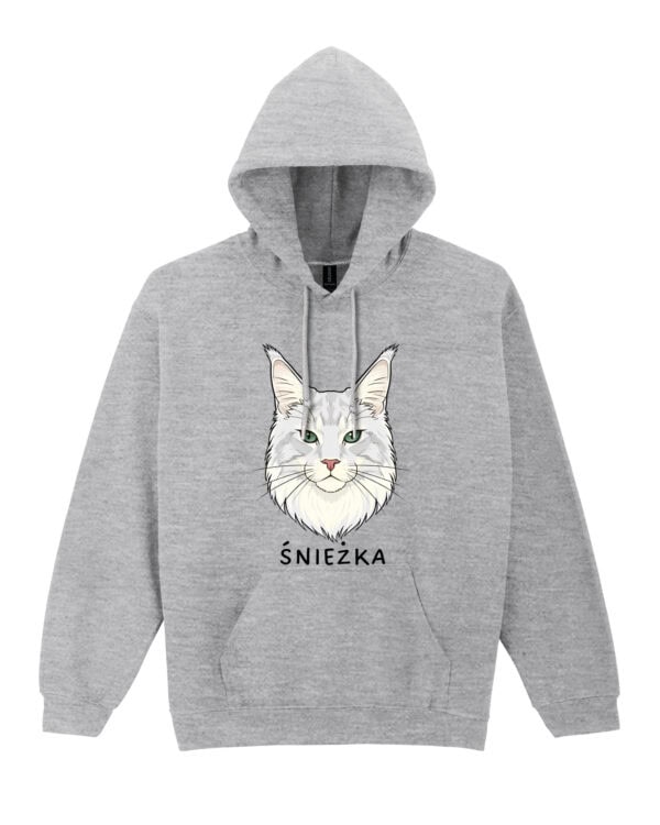 1591 (7) Bluza z kapturem Maine Coon Biały <br>Personalizowana Kot Pupil