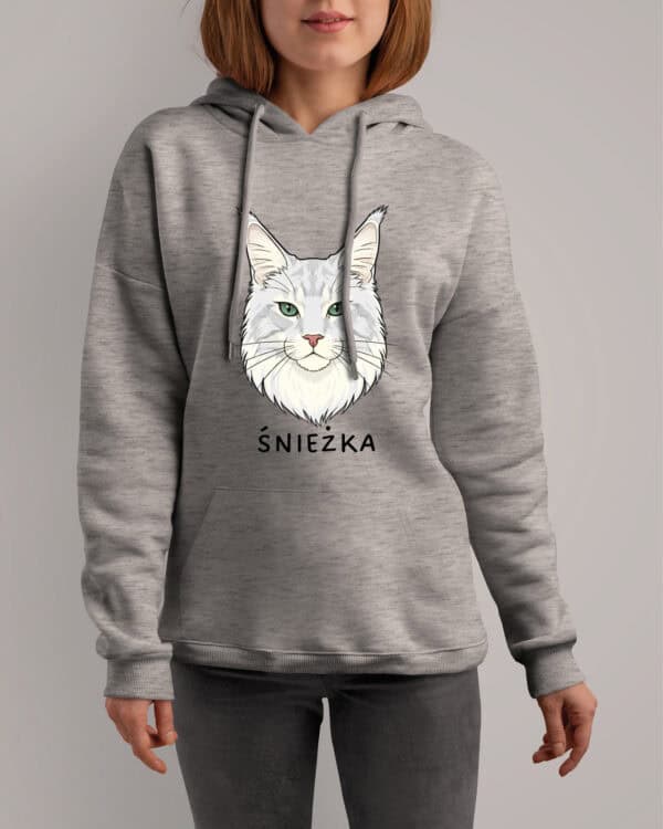 1591 (8) Bluza z kapturem Maine Coon Biały <br>Personalizowana Kot Pupil