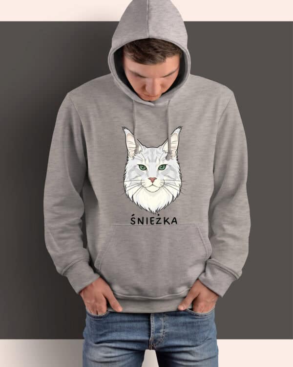 1591 (9) Bluza z kapturem Maine Coon Biały <br>Personalizowana Kot Pupil