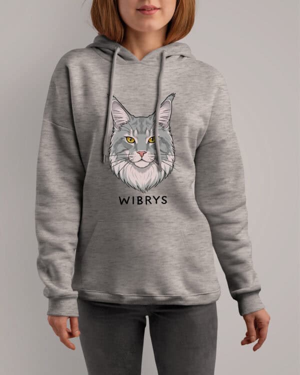 1593 (8) Bluza z kapturem Maine Coon Szary <br>Personalizowana Kot Pupil