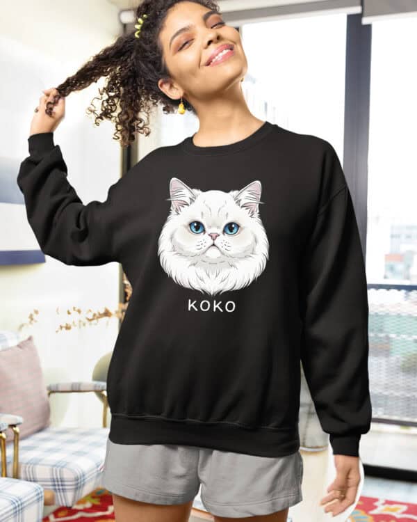 1594 (23) Bluza bez kaptura Perski Biały <br>Personalizowana Kot Pupil