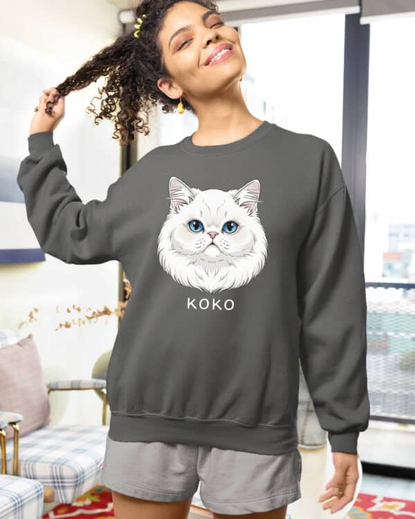 1594 (26) Bluza bez kaptura Perski Biały <br>Personalizowana Kot Pupil