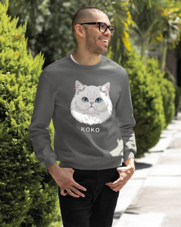 1594 (27) Bluza bez kaptura Perski Biały <br>Personalizowana Kot Pupil