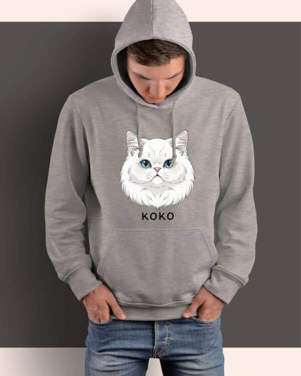 1594 (9) Bluza z kapturem Perski Biały <br>Personalizowana Kot Pupil