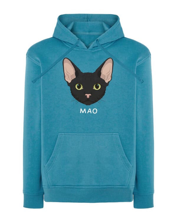 1595 (16) Bluza z kapturem Devon Rex Czarny <br>Personalizowana Kot Pupil