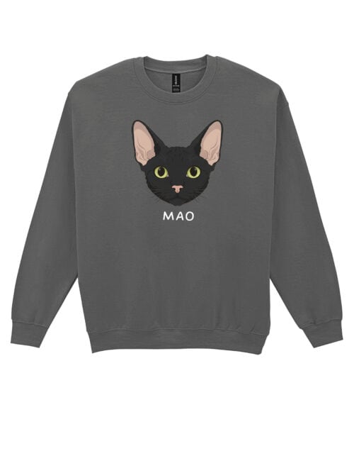 1595 (22) Bluza bez kaptura Devon Rex Czarny Personalizowana Kot Pupil