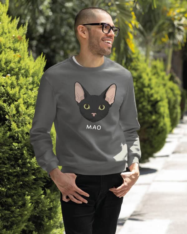1595 (24) Bluza bez kaptura Devon Rex Czarny <br>Personalizowana Kot Pupil