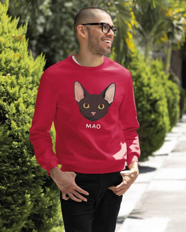 1595 (27) Bluza bez kaptura Devon Rex Czarny <br>Personalizowana Kot Pupil