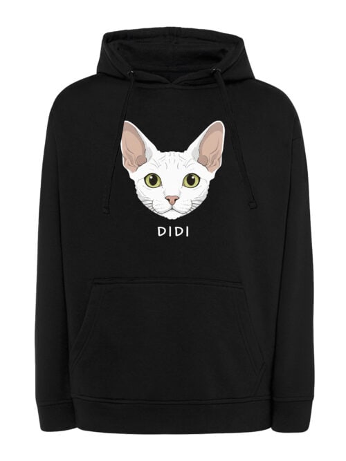 1596 (13) Bluza z kapturem Devon Rex Biały Personalizowana Kot Pupil