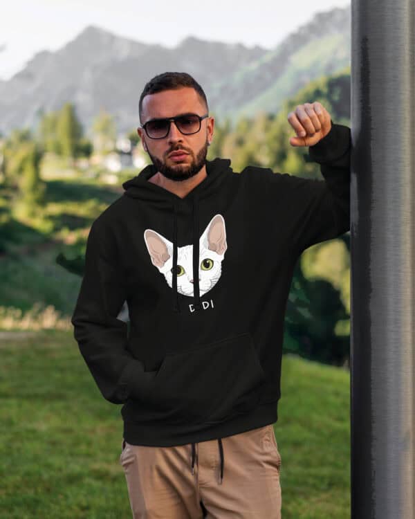 1596 (15) Bluza z kapturem Devon Rex Biały <br>Personalizowana Kot Pupil