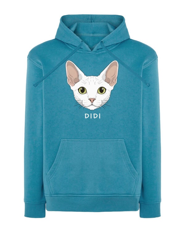 1596 (16) Bluza z kapturem Devon Rex Biały <br>Personalizowana Kot Pupil