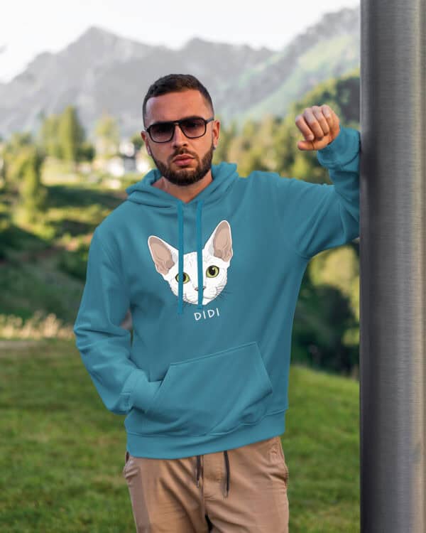 1596 (18) Bluza z kapturem Devon Rex Biały <br>Personalizowana Kot Pupil