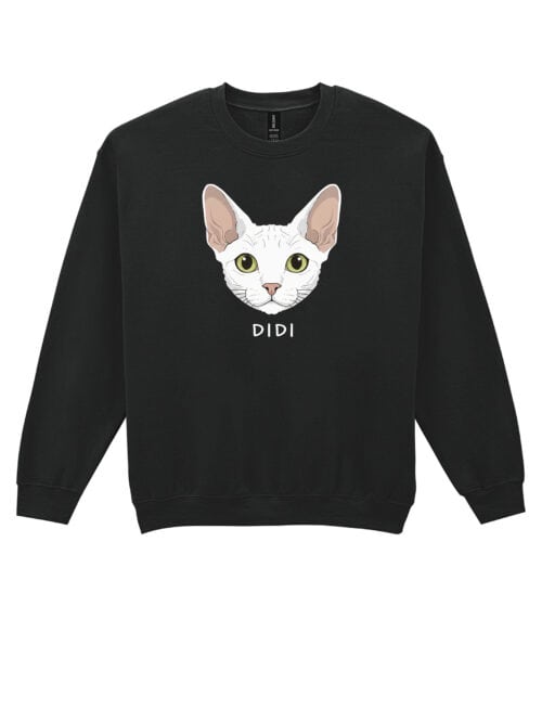 1596 (19) Bluza bez kaptura Devon Rex Biały Personalizowana Kot Pupil