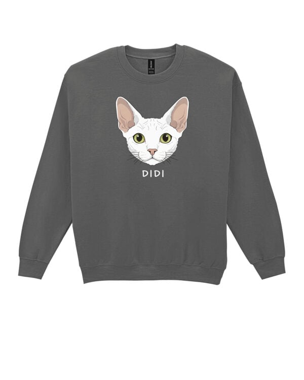 1596 (22) Bluza bez kaptura Devon Rex Biały <br>Personalizowana Kot Pupil