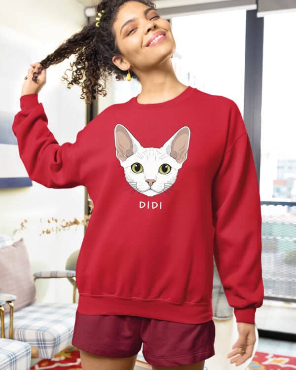 1596 (26) Bluza bez kaptura Devon Rex Biały <br>Personalizowana Kot Pupil