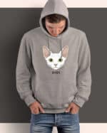 1596 (9) Bluza z kapturem Devon Rex Biały <br>Personalizowana Kot Pupil