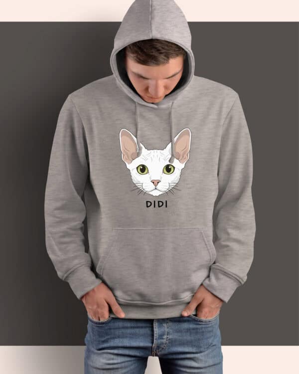 1596 (9) Bluza z kapturem Devon Rex Biały <br>Personalizowana Kot Pupil
