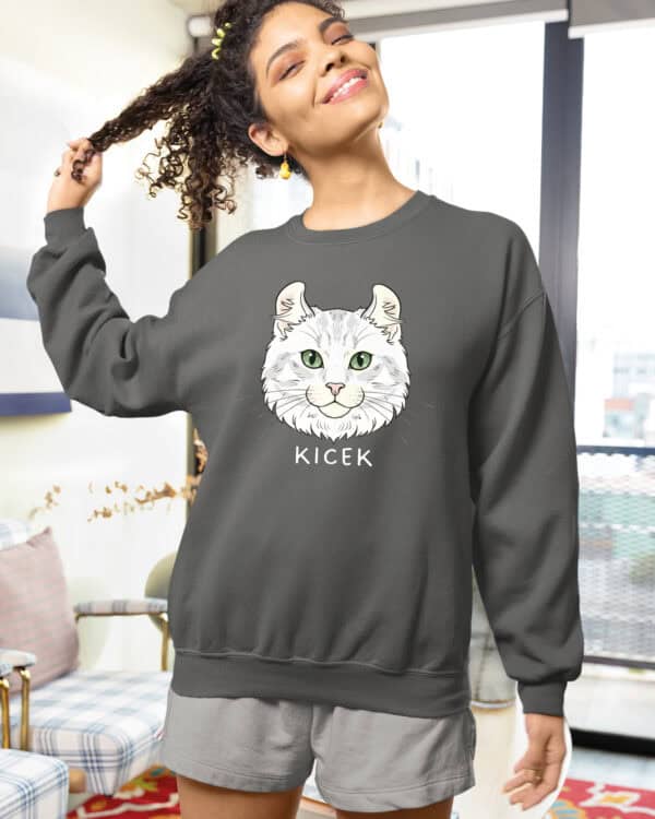 1599 (23) Bluza bez kaptura Amerykański Curl Biały <br>Personalizowana Kot Pupil